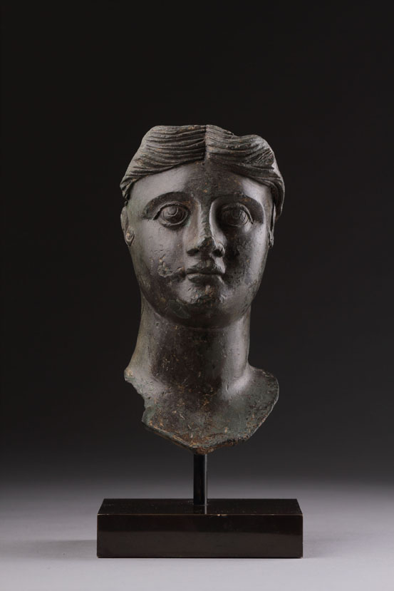 Ancient Roman Bronze Portrait Head of Young Woman 